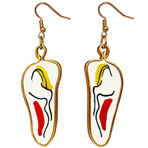 Earrings Apefthon handmade new, red dress woman figure