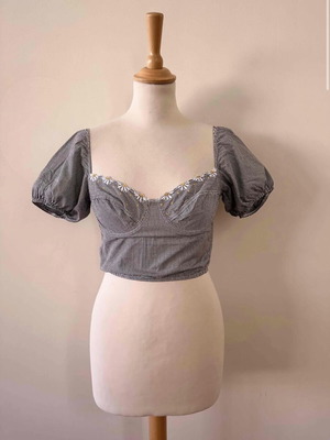 Vintage gingham bustier crop top with puff sleeves, like new