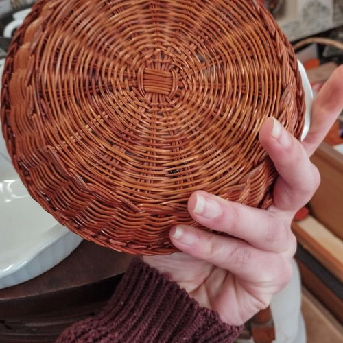 Vintage ceramic serving plates like new with wicker bases