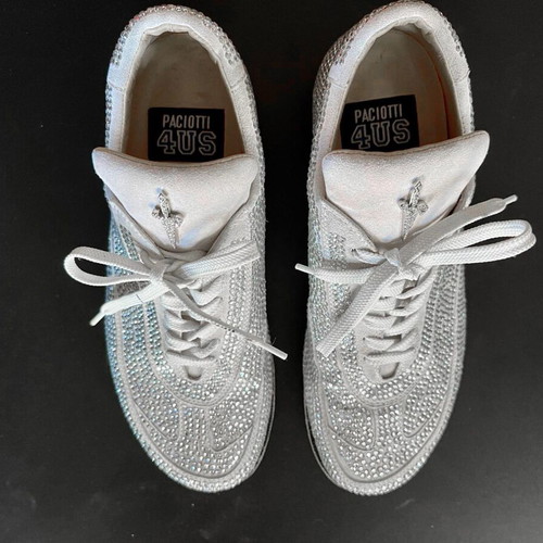 Cesare Paciotti athletic shoes used, white suede leather with strass, size 37