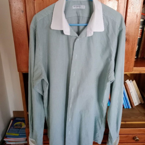 PetraTos men's dress shirt like new, striped green, M/L