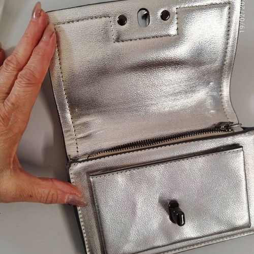 Silver metallic structured shoulder bag with chain and leather detail new