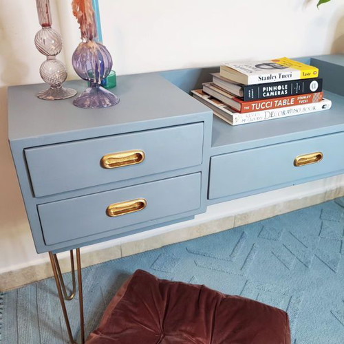 Retro recycled console like new with wicker basket