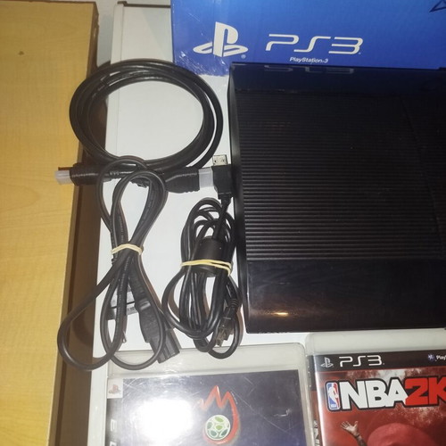 PS3 Super Slim 12GB console with 4 games and 3 controllers