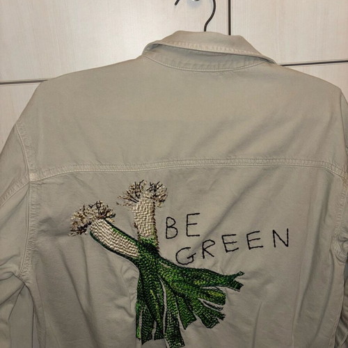 Zara denim jacket used, beige and green, size M