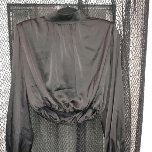Thesis Satin Black Crop Top with High Neck and Shoulder Pads, Like New