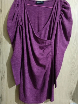 Μάλλινο μπλουζοφόρεμα Online Medium μεταχειρισμένο, μωβ, κρουαζέ με σούρα στα μανίκια