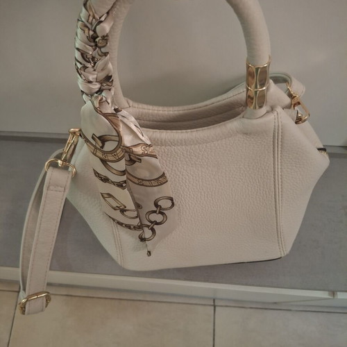 Camila Karina Cream Handbag with Decorative Scarf