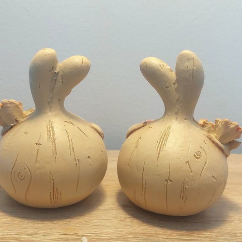 Set of decorative spring bunny figurines