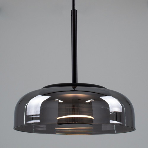 Modern Pendant Ceiling Light Single Fumé Glass Black Metal new