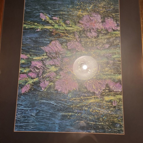 Embossed Floral Textured Art Painting with Gold Frame like new