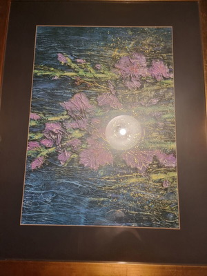 Embossed Floral Textured Art Painting with Gold Frame like new