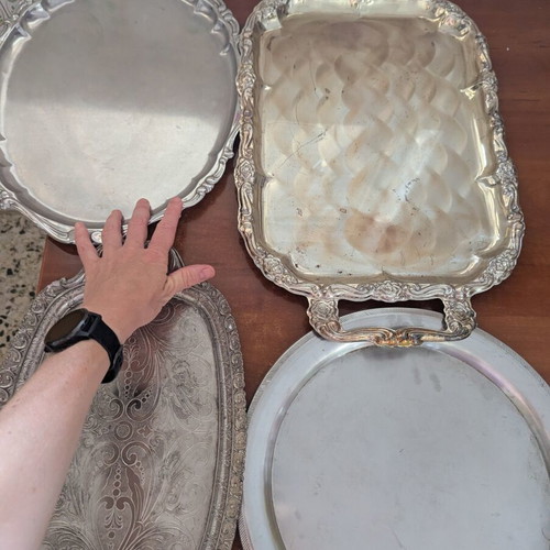 Set of silver-plated and stainless steel trays