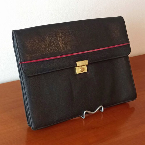 Vintage black briefcase used, 35 x 28 cm portfolio