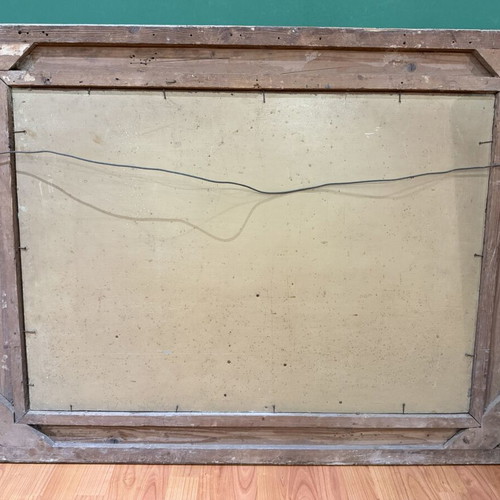 Φ. Παξινός ελαιογραφία με σκαλιστή χρυσή κορνίζα, θάλασσα με καράβια
