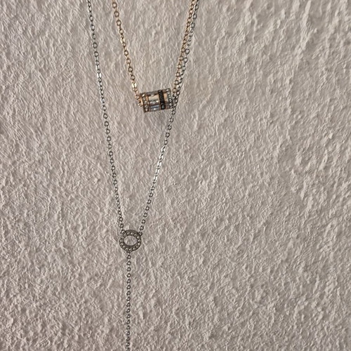 Layered polymorphic Swarovski necklace new, stainless steel, silver and rose gold