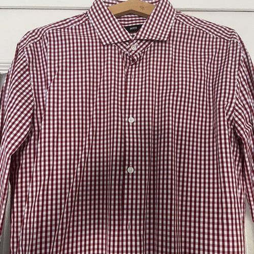Hugo Boss men's red check slim fit shirt like new, size 44