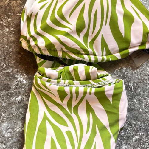 Women's bikini swimsuit used, green and white leopard print, size S/M