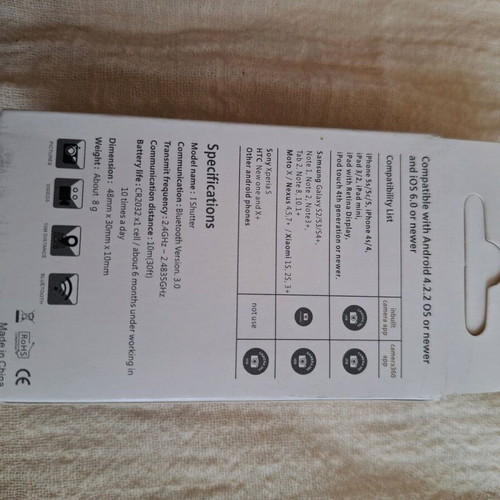 Selfie Bluetooth remote control white new