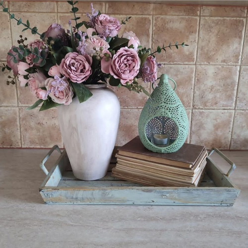 Wooden vintage tray shabby chic dusty mint handmade