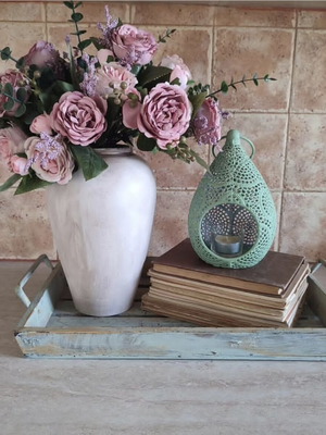 Ξύλινος vintage δίσκος shabby chic dusty mint χειροποίητος