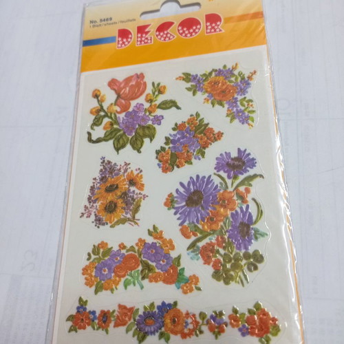 Embossed flower stickers used, 1 sheet