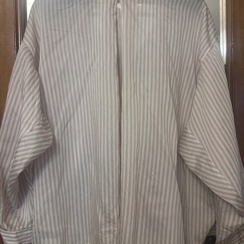 Zara Oversized Neutral Striped Button-Up Shirt Size XL Like New