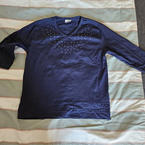 Åshild women's blouse M-L, dark navy blue with rhinestones, 100% cotton