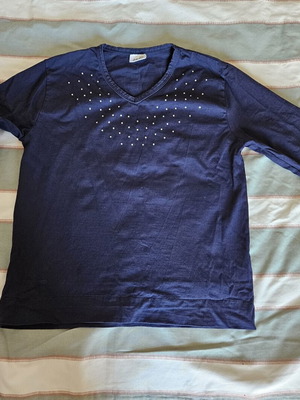Åshild women's blouse M-L, dark navy blue with rhinestones, 100% cotton