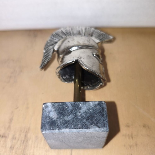 Metal miniature of ancient Greek helmet with marble base new