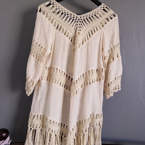 Boho kimono beach cover-up with crochet details, like new, beige
