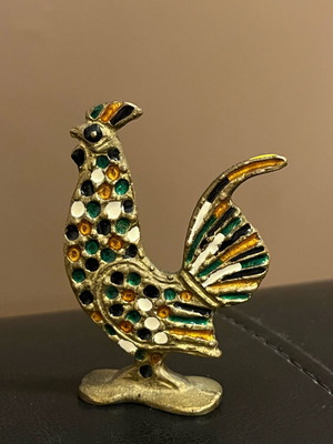 Vintage metal rooster with Champlevé enamel like new
