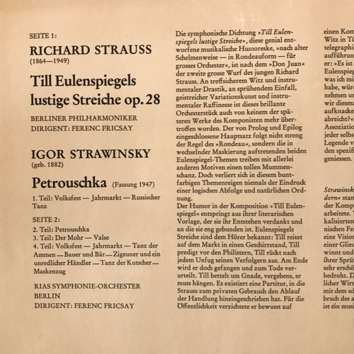 Vinyl Richard Strauss / Igor Stravinsky – Till Eulenspiegels Lustige Streiche / Petruschka, German copy, classical music