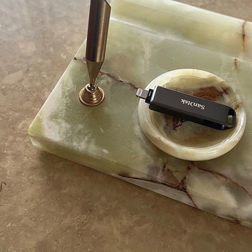 Alabaster desk organizer used in beige and green