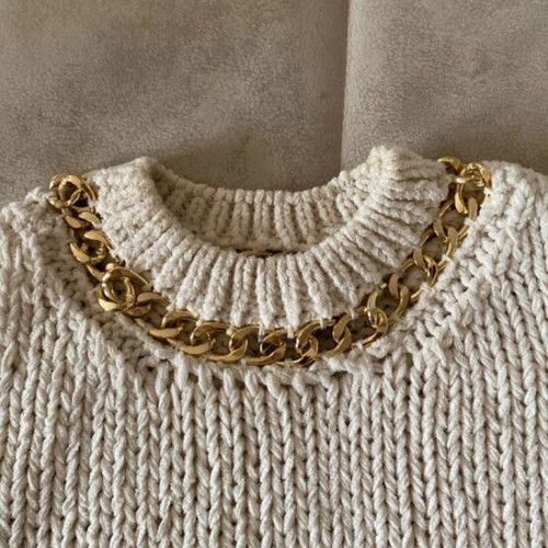 Zara cream knit vest with gold chain detail, size M