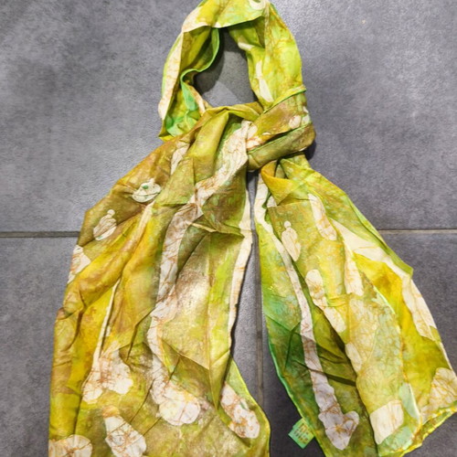 Vintage silk scarf in lime green with abstract print like new