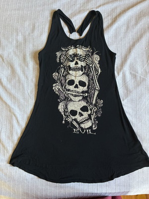 Jawbreaker Gothic Three Wise Skulls Long Tunic Mini Dress Black XL like new
