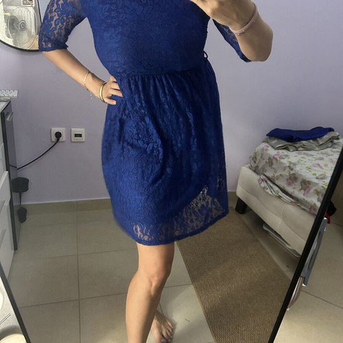 Atmosphere blue lace dress with 3/4 sleeve like new