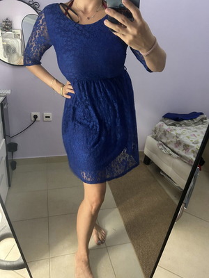 Atmosphere blue lace dress with 3/4 sleeve like new