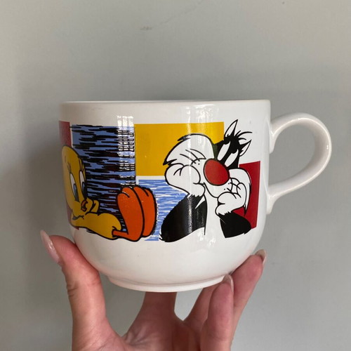 Vintage ceramic mug Looney Tunes Sylvester and Tweety used