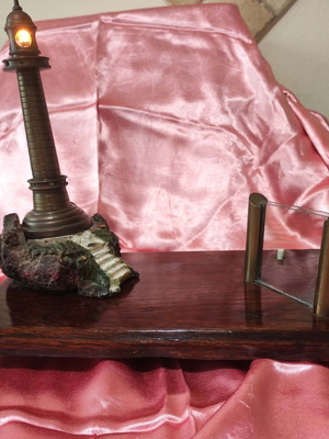 Vintage handmade brass lighthouse table lamp with photo frame