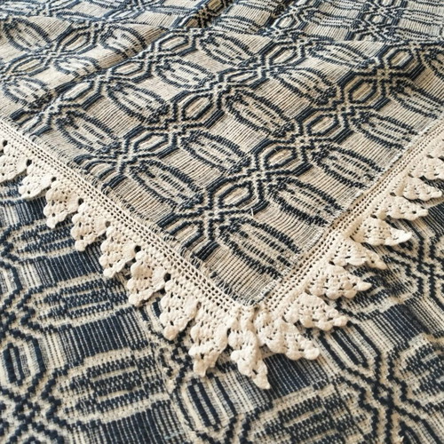 Wool Blanket like new, handwoven, double-sided with cotton lace