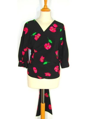 Floral wrap blouse new, long-sleeve, size L