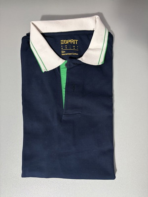 Esprit short sleeve polo shirt like new, dark blue with white-green collar