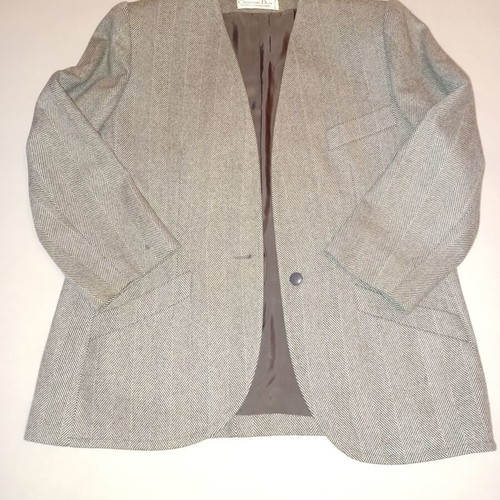 Christian Dior vintage women's jacket used, gray, 80's herringbone