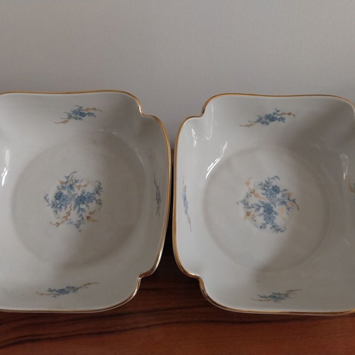 Porcelain like new, 2 Limoges salad bowls and 2 Sherzer platters
