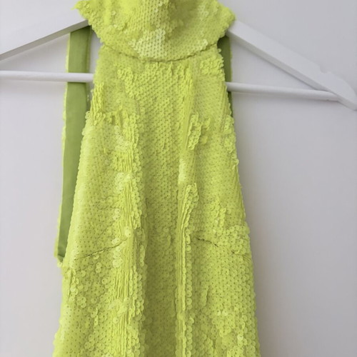 Dress with sequins, hand-sewn, elastic lining, green yellow