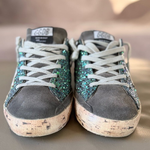 Golden Goose Superstar Emerald Glitter Cork Sole Like New