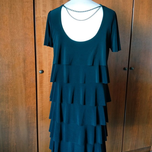 Ricordi Black Midi Dress with Ruffles and Open Back L/XL like new