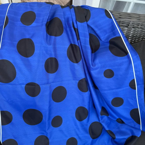 Scarf new, blue black polka dot viscose